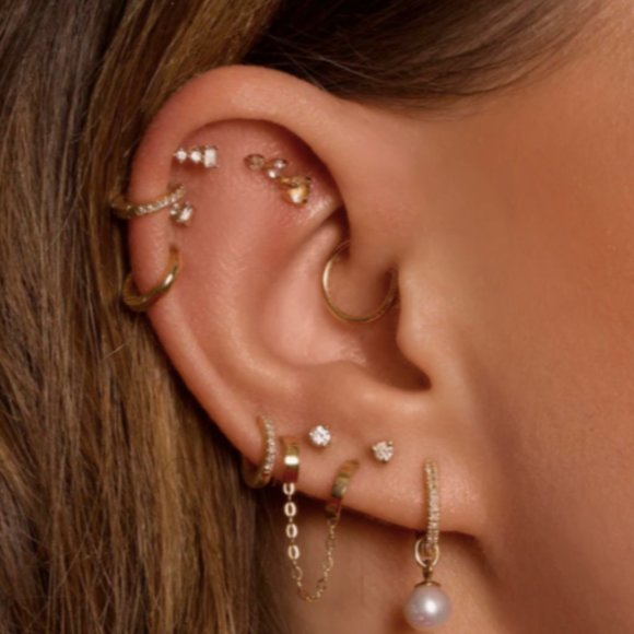 stone and strand Jewelry - Stone and Strand Second Hole Teeny Gold Huggie Clicker Earring